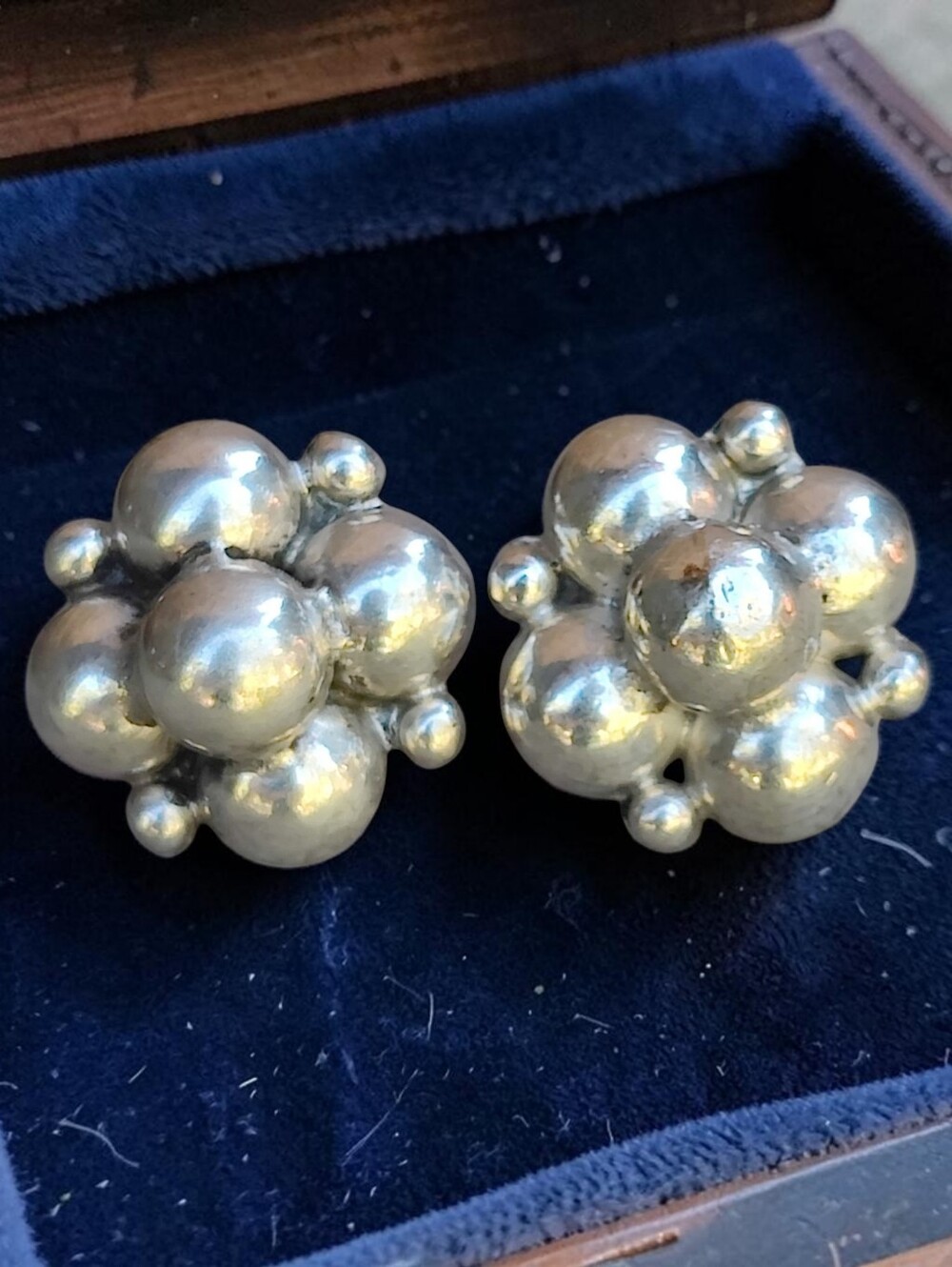 Antique Sterling Silver Flower Ball Earrings